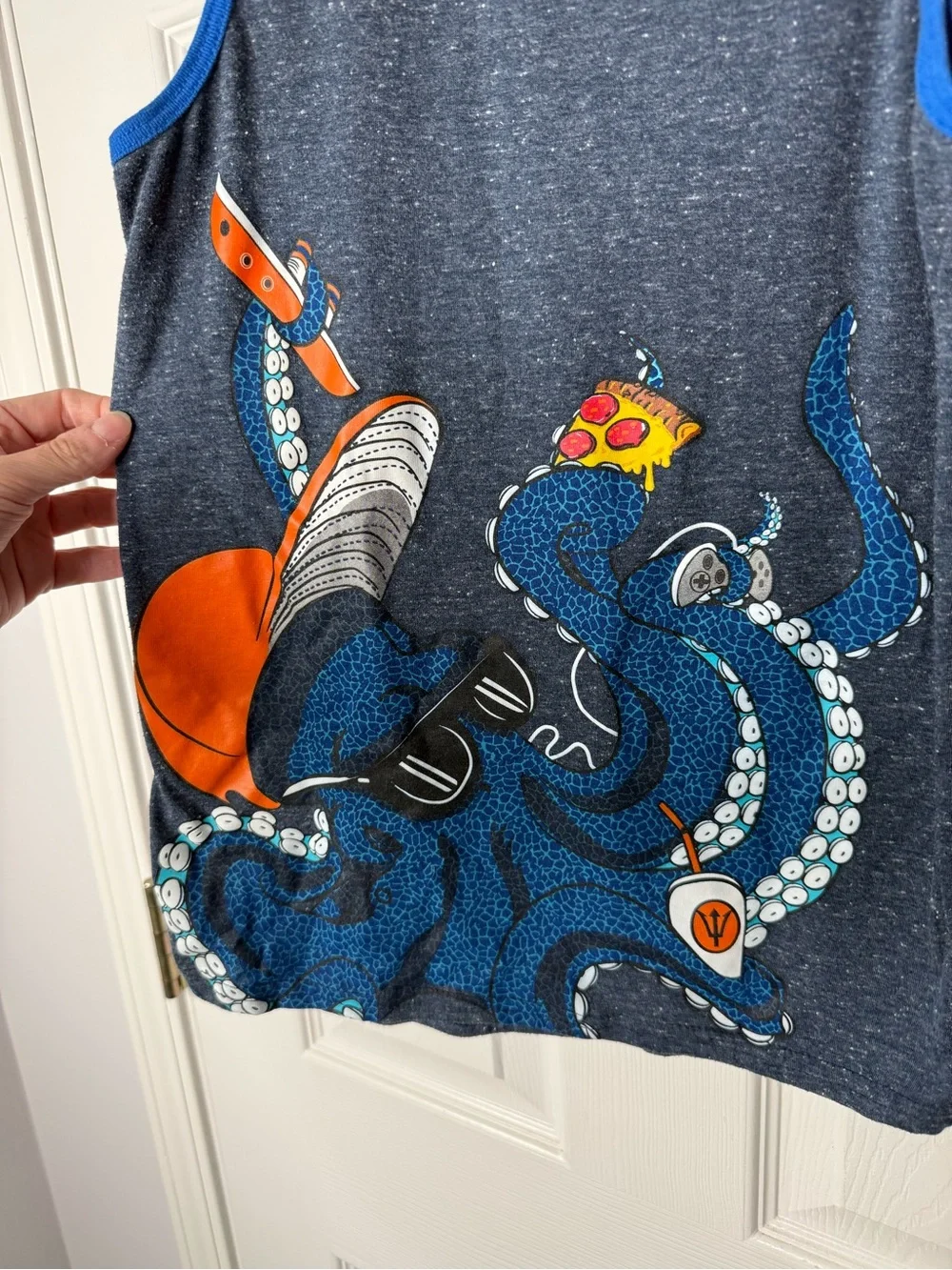 WONDER NATION Tank Top Shirt Youth Large 10/12 Blue Octopus Pizza Sleeveless